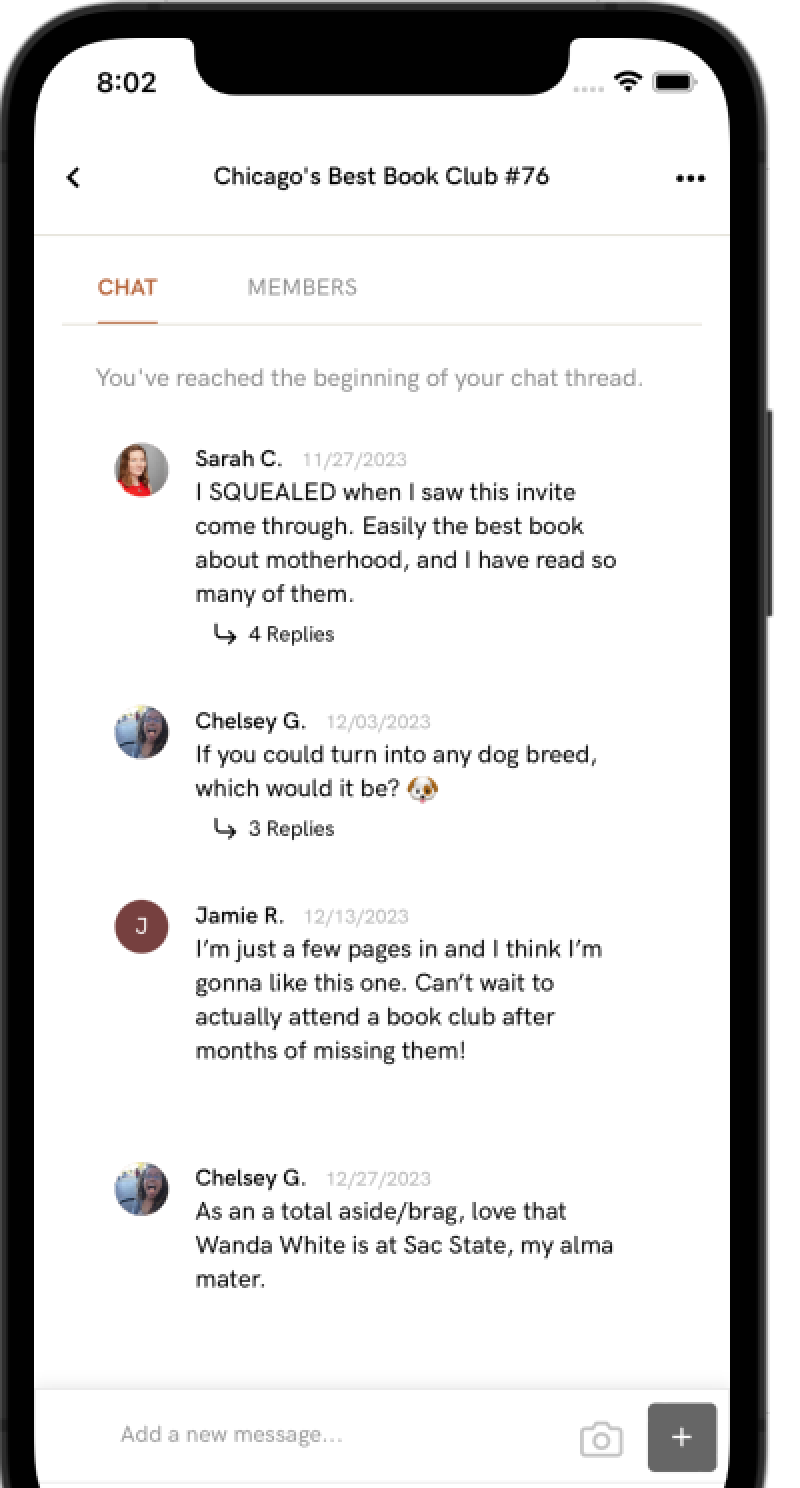 A screenshot of the app Group Reads feature where you can discuss books together with others online